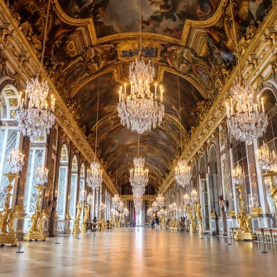 The Hall of Mirrors in the Palace of Versailles, France