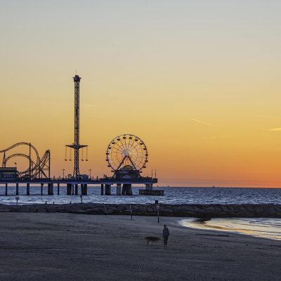 Galveston Beach, Texas pier at sunrise
