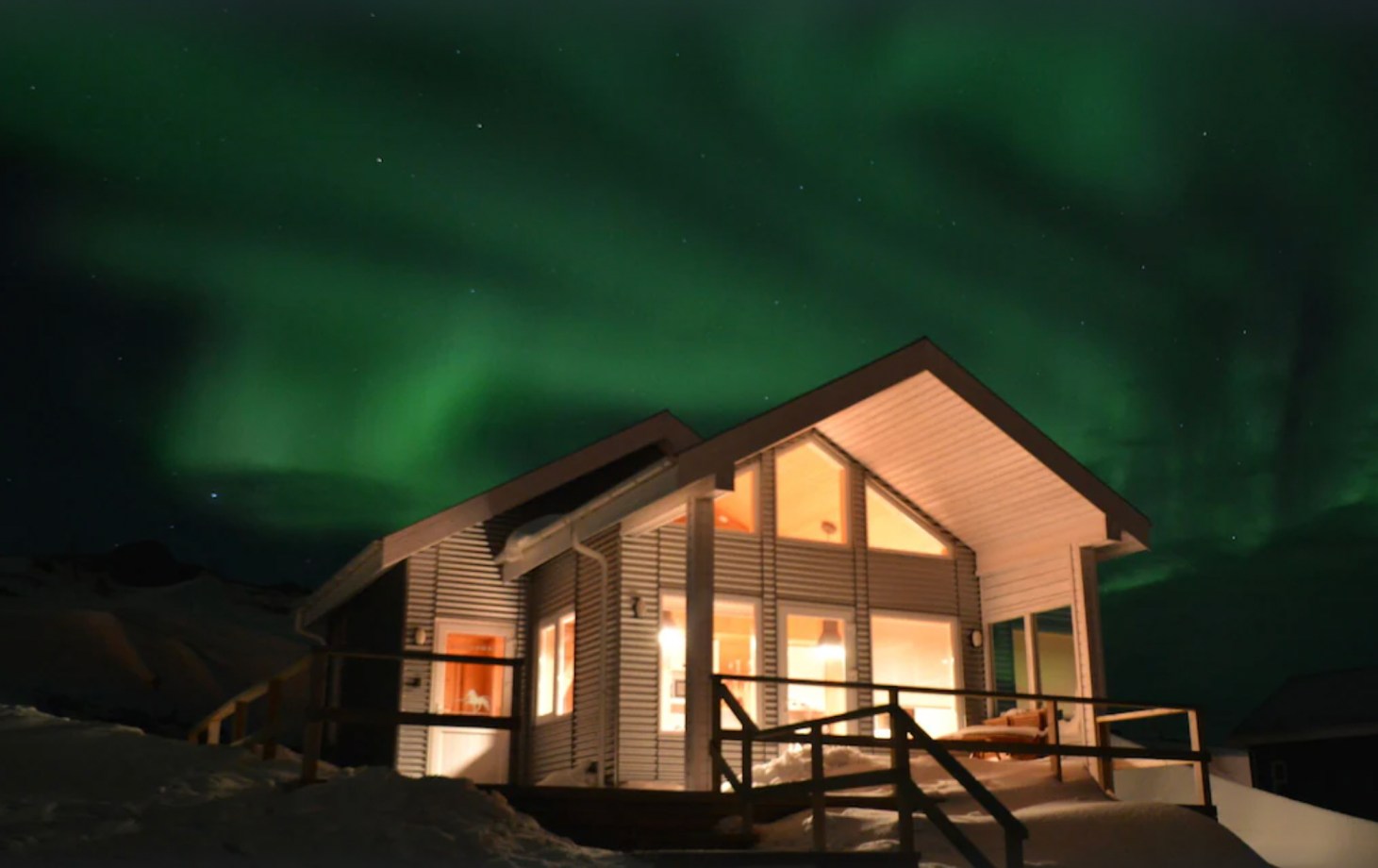 Northern lights above the Quaint Cottage On The Grand Snaefellsnes Peninsula in Iceland