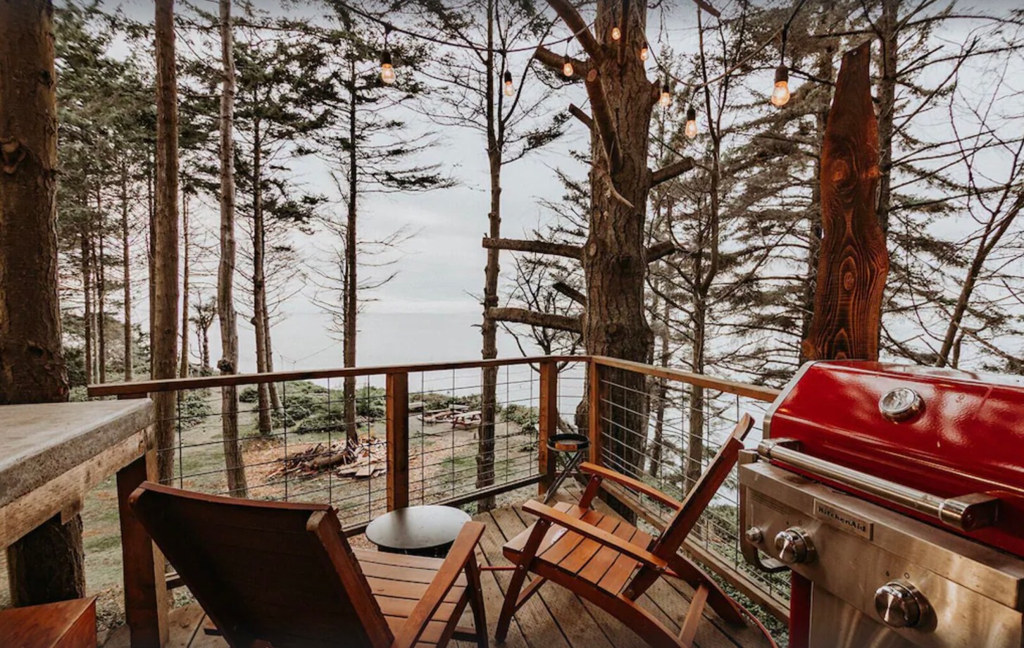 View from deck of Rustic Cedar Treehouse Rental in Washington