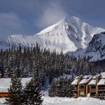 View of mountains from slopeside vacation homes in Big Sky, Montana