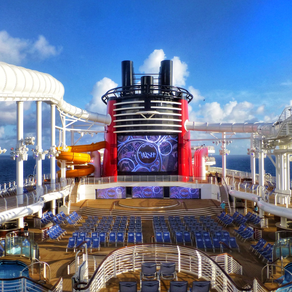 Disney Wish's upper deck featuring water attractions.