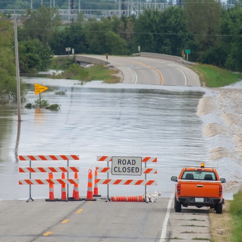 Flooding causes closures on a rural Iowa road.