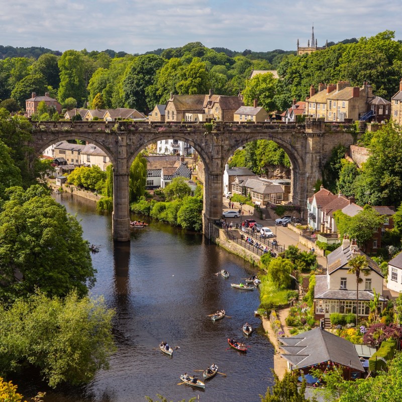 Knaresborough Viaduct spanning over the River Nidd in the beautiful town of Knaresborough in North Yorkshire, UK