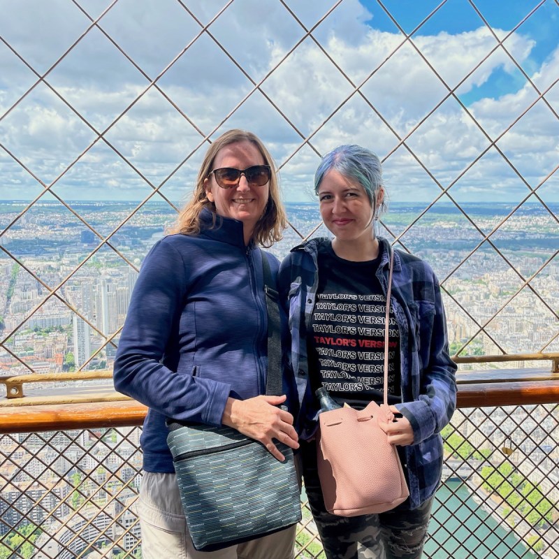 View from top of Eiffel Tower with the author's daughter