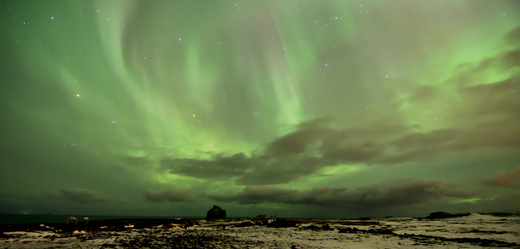 Northern lights over Reykjanes Peninsula in Iceland.