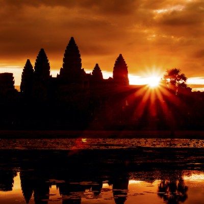 Sunrise at Angkor Wat temple in Siem Reap, Cambodia.