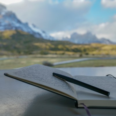 Travel journal near the Torres del Paine in Chile.