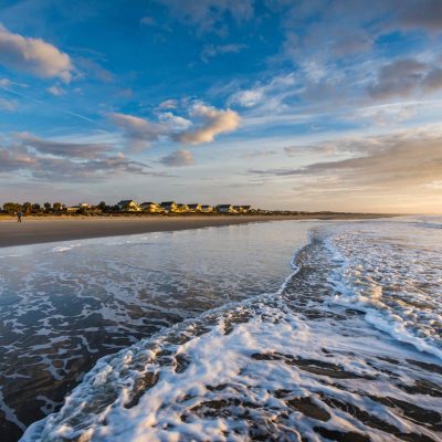 Beach homes at Isle of Palms, South Carolina at sunrise