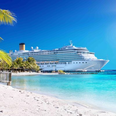 Cruise ship docked at the beach