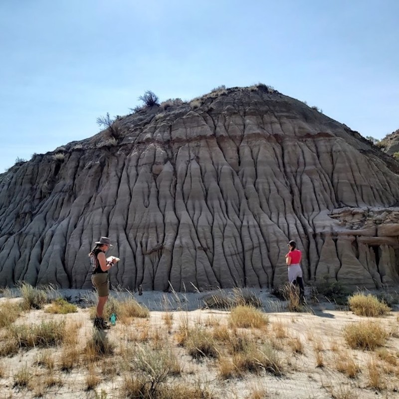 Teri Kaskie and Melissa Dergousoff at Dinosaur Provincial Park in southern Alberta, Canada