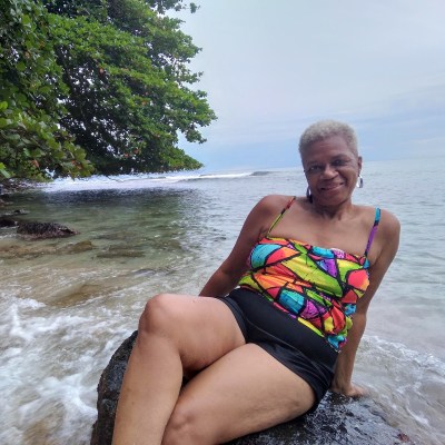 Joyce enjoying the beach in Portobelo, Panama