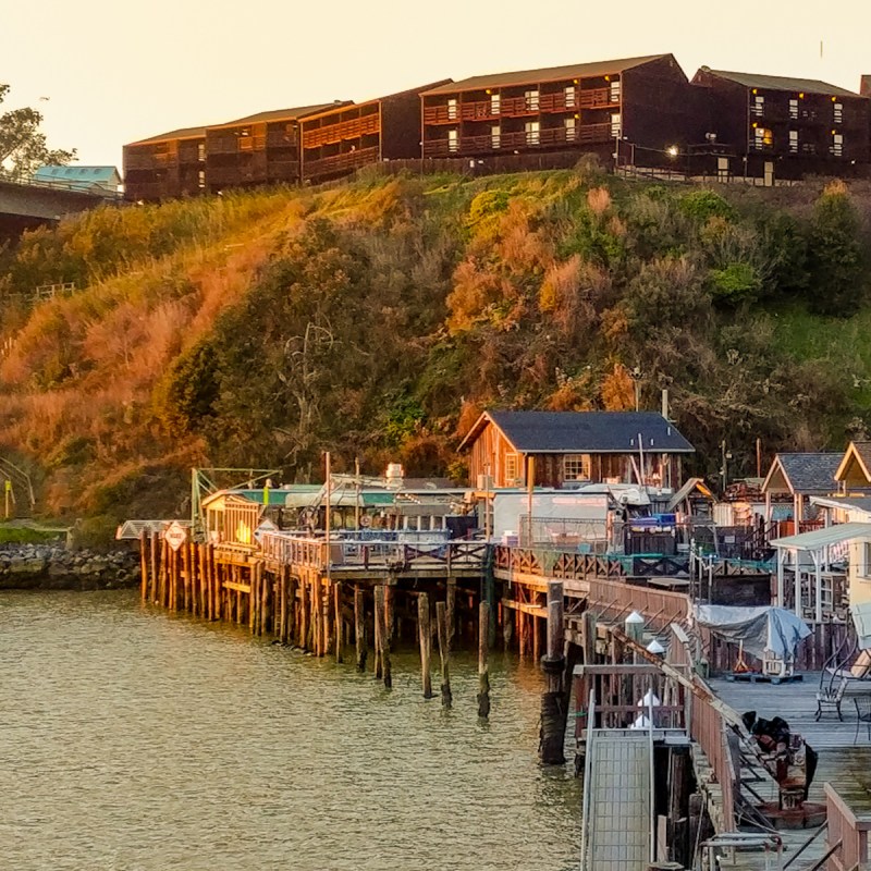 The sun setting on Noyo Harbor, California