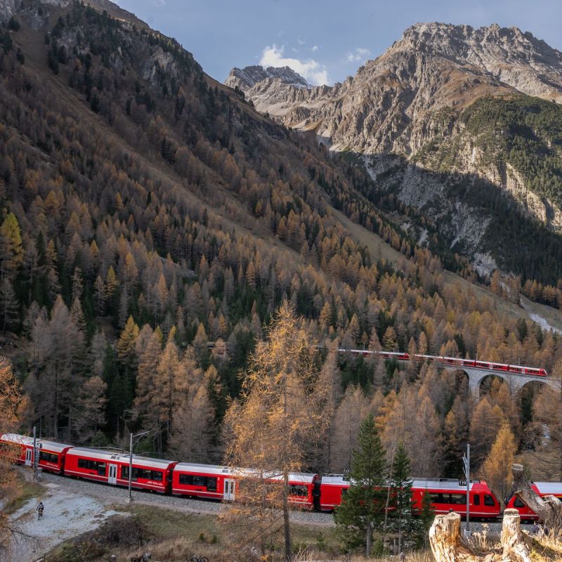 World's longest passenger train near Bergun, Switzerland