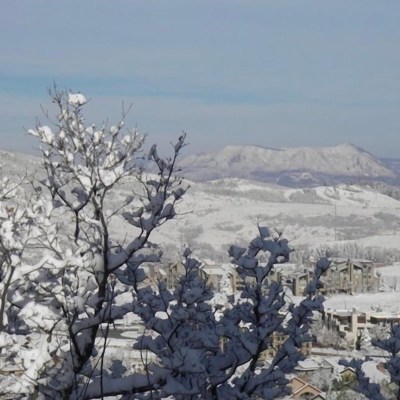 View of Rocky Mountains in Steamboat Springs, CO, from Chalet Chipmunk Vrbo Vacation Home