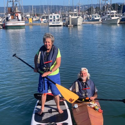 Author & husband Barry near the marina in Eureka, California