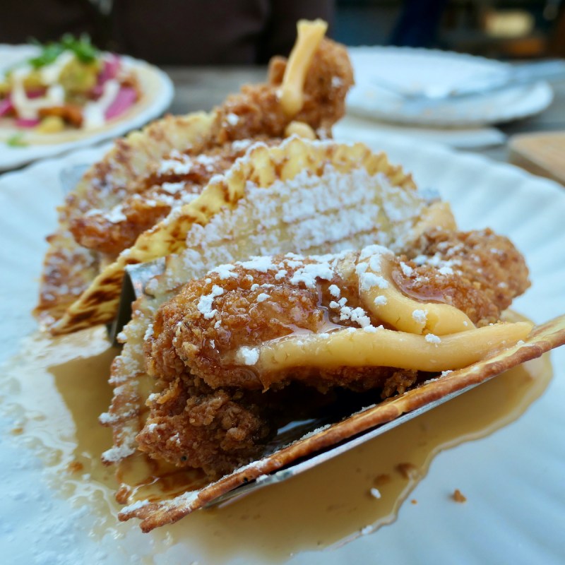 Chicken & Waffle Taco at Gringos on The Beyond The Plate Food Tour in Jersey City
