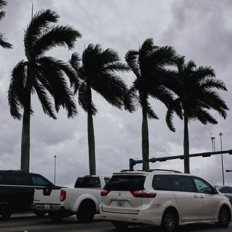 Hurricane Ian landing with structural damages, floods area, heavy rain, building damages in South Florida