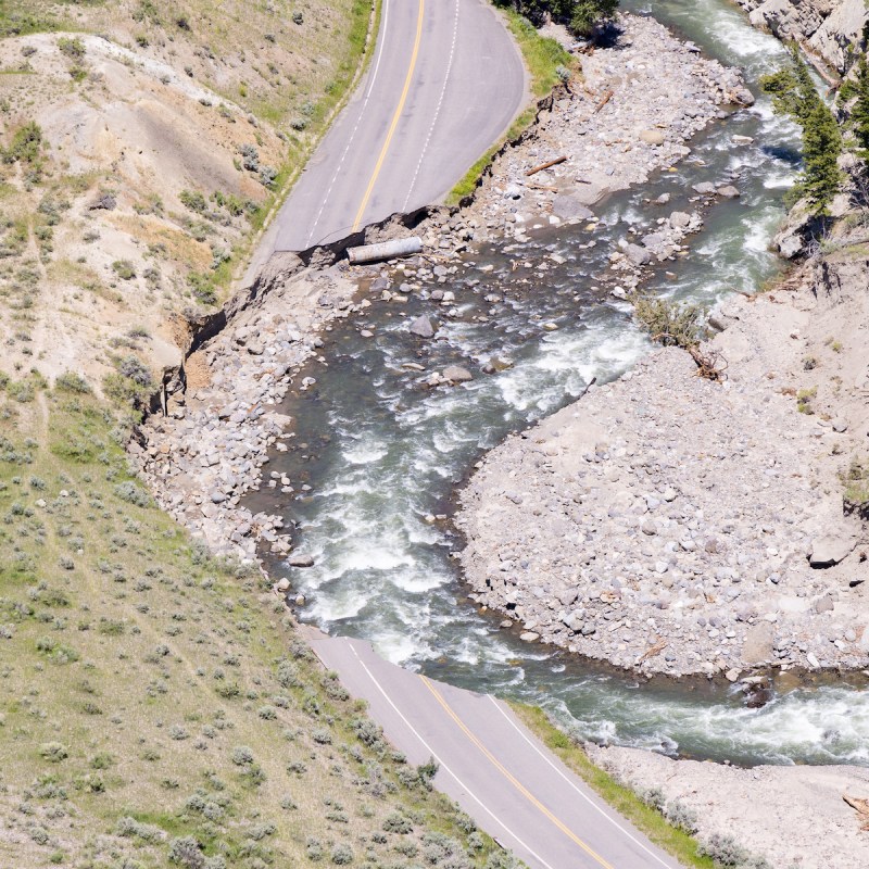 North Entrance Road flood event in Yellowstone (2022)