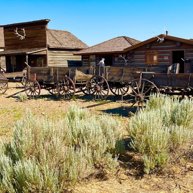 Weathered cabins at Old Trail Town in Cody, Wyoming.