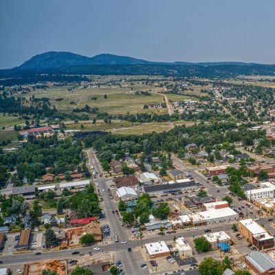 Aerial view of Spearfish, South Dakota, during summer.