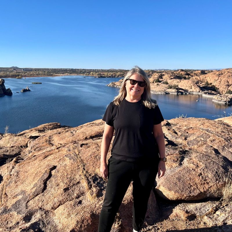 Cindy Barks wearing Unbound Merino Tee on Willow Lake Trail in Prescott, Arizona