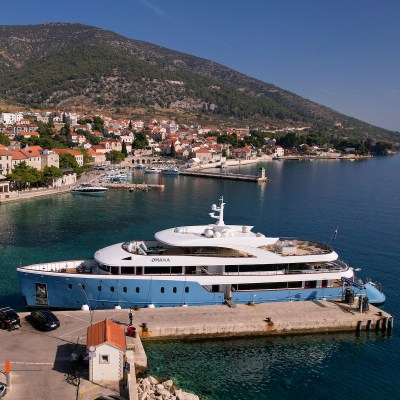 The Ohana docked in the coastal town of Bol, Croatia