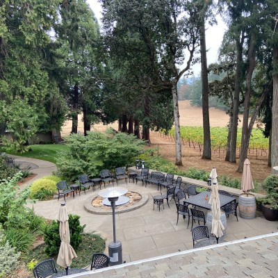 The outdoor tasting room at Rain Dance Vineyards; Newberg, Oregon