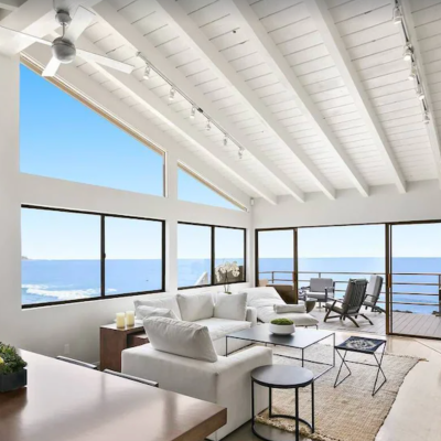 View of the Pacific Ocean from The Surfrider Villa beach house rental in Malibu