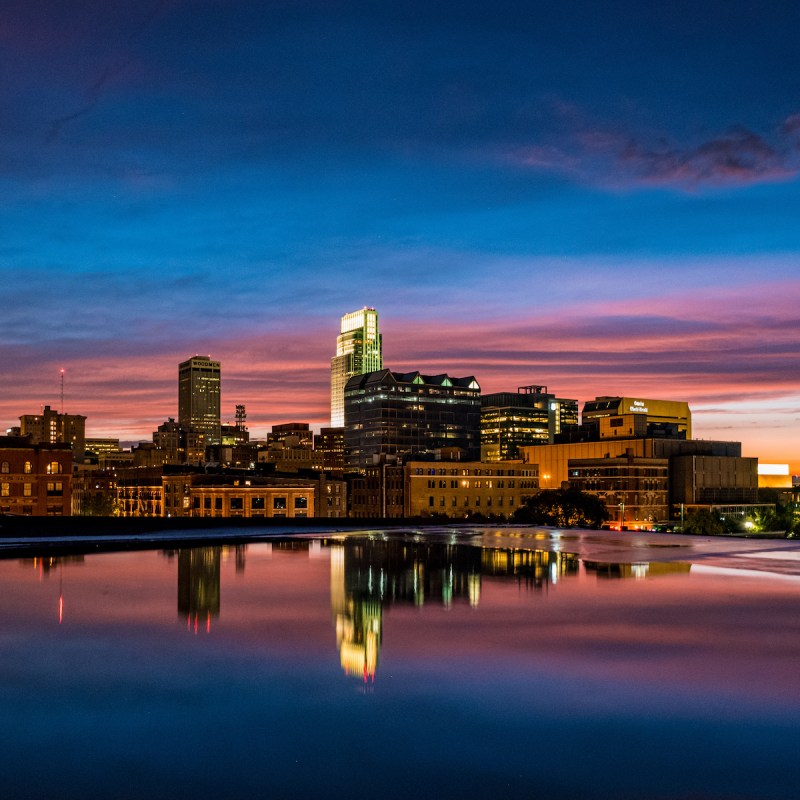 The Omaha, Nebraska, skyline at night