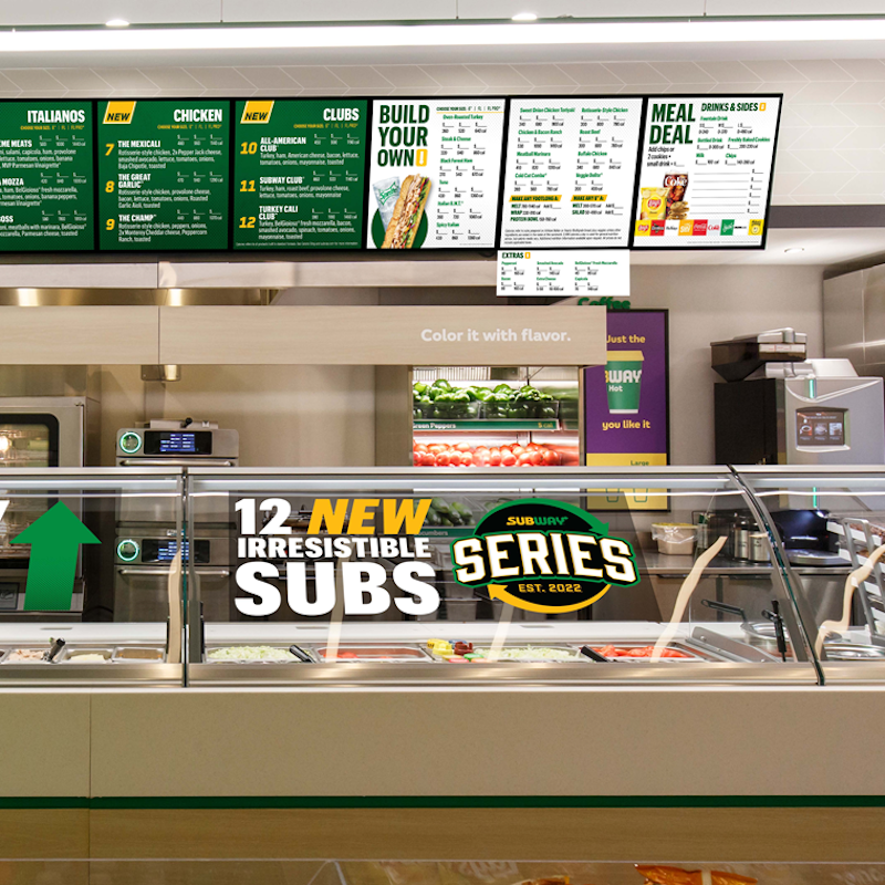 Subway counter featuring Subway Series subs.