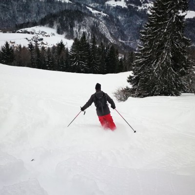 The author skiing the Vaud Alps in Leysin, Switzerland