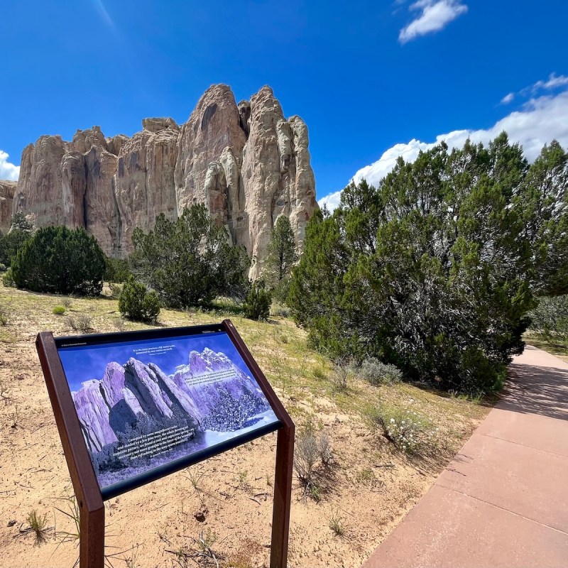 An interpretive sign along the Inscription Trail in El Morro National Monument in New Mexico