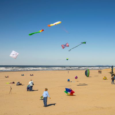 A kite festival on the beach in Seaside, Oregon
