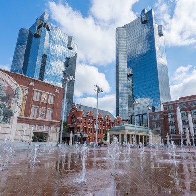 Water fountains in Sundance Square in Fort Worth