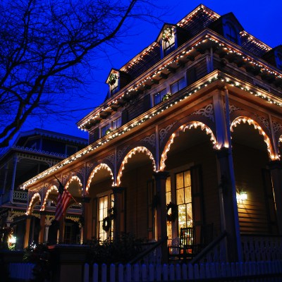 Victorian home lit up for Christmas in Cape May