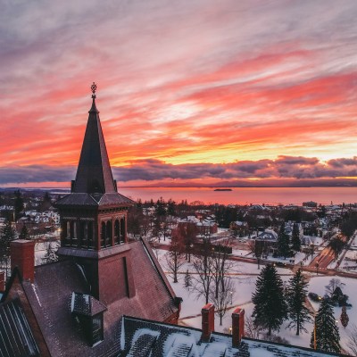 aerial view of Burlington at sunset