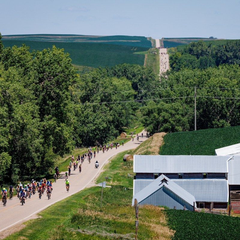 Cyclists on RAGBRAI riding from Sergeant Bluff to Anthon in July of 2022