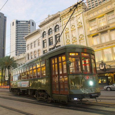 Antique streetcar on the St. Charles Line in New Orleans