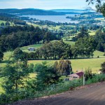 Aerial view of Cygnet's rolling countryside