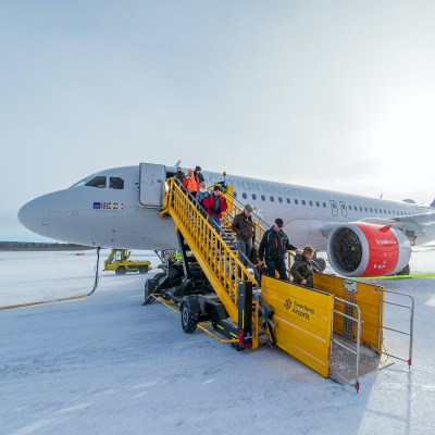 Passengers deboarding an aircraft