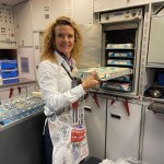 The author, flight attendant Lara Ketterman, in an employee-only area of a plane