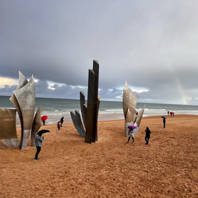 A rainbow off the coast of Omaha Beach in Normandy, France