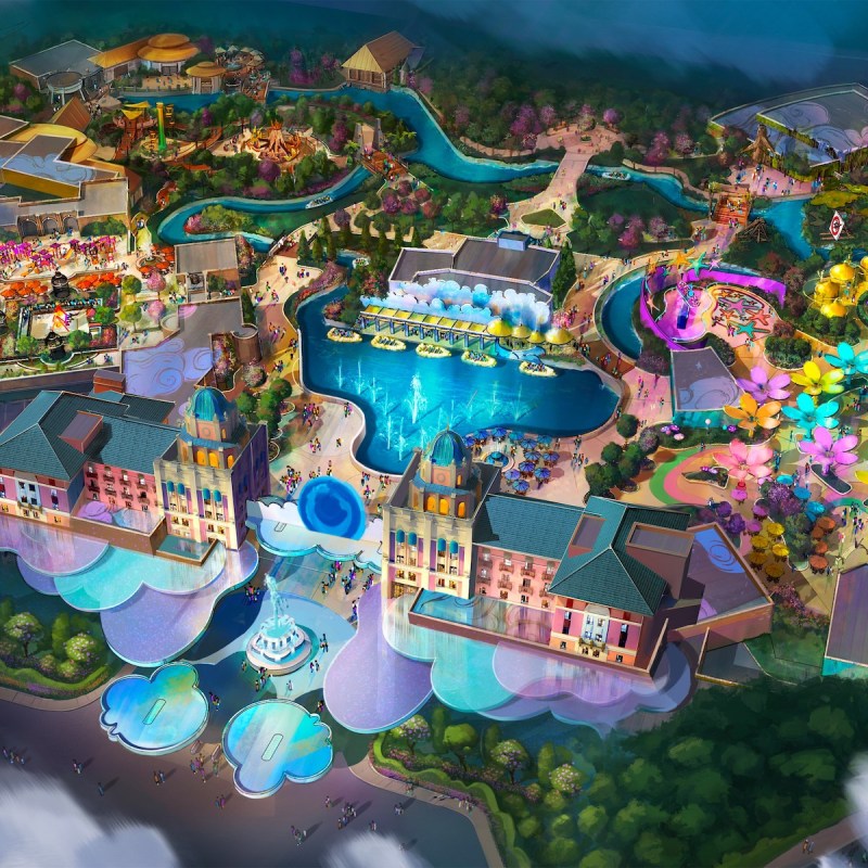 Artist rendering of the Universal Parks & Resorts theme park planned for Frisco, Texas