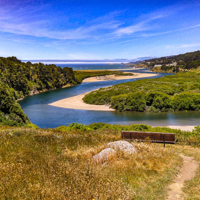 The Gualala River meandering to the Pacific Ocean