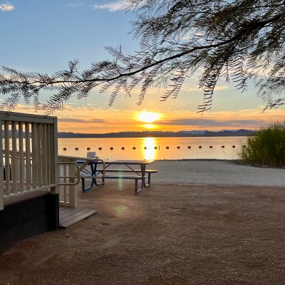 Lake Havasu State Park cabin at sunset