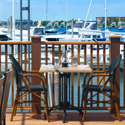 Harbor view from the patio of The Mooring