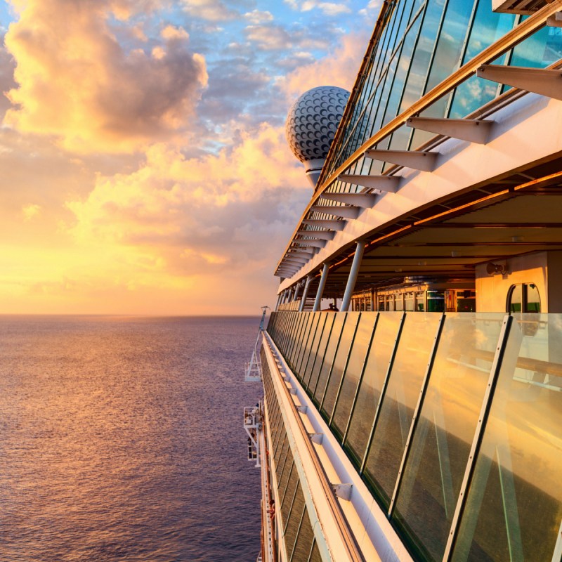 Luxury cruise ship at sunset