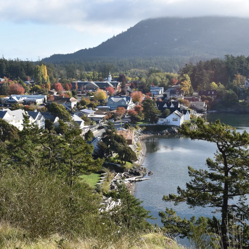 Aerial view of Eastsound on Orcas Island