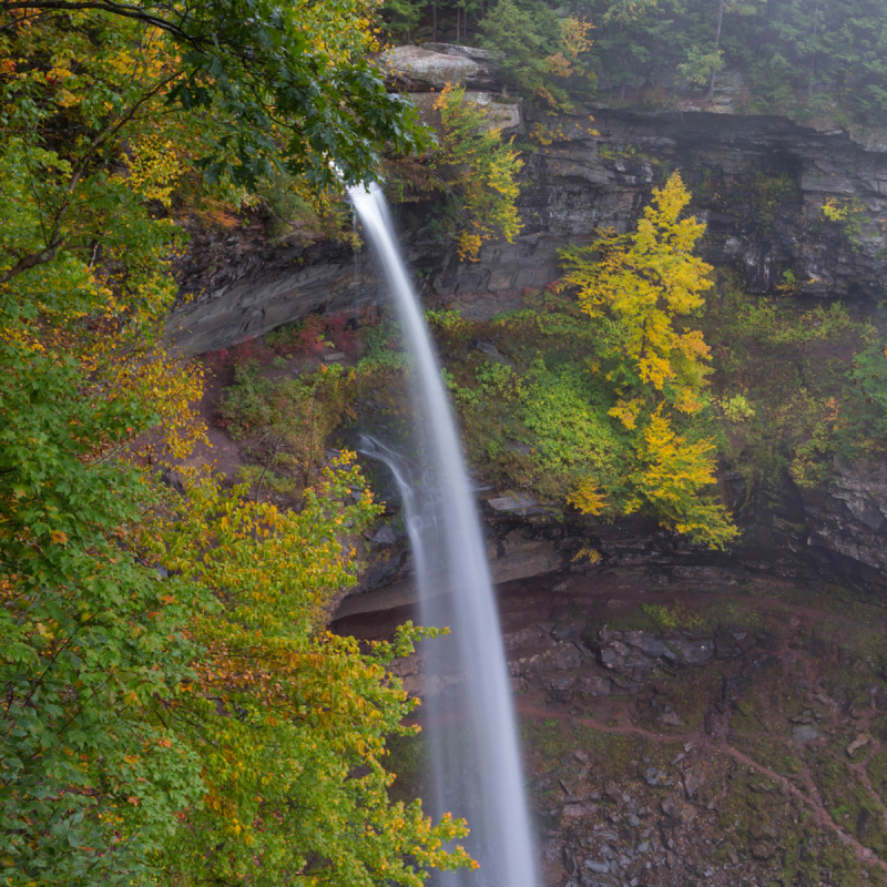 Kaaterskill Falls in Upstate New York on a foggy fall day